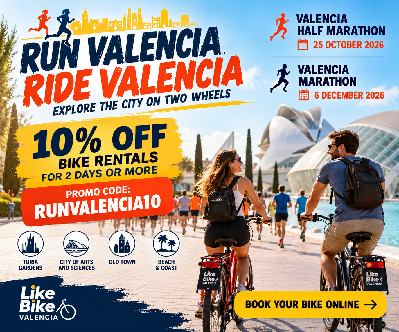 Valencia running events 2026 and bike rent